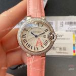 Swiss quartz - TW Cartier Medium Ballon Bleu 33 Double-row Case Pink Leather Strap